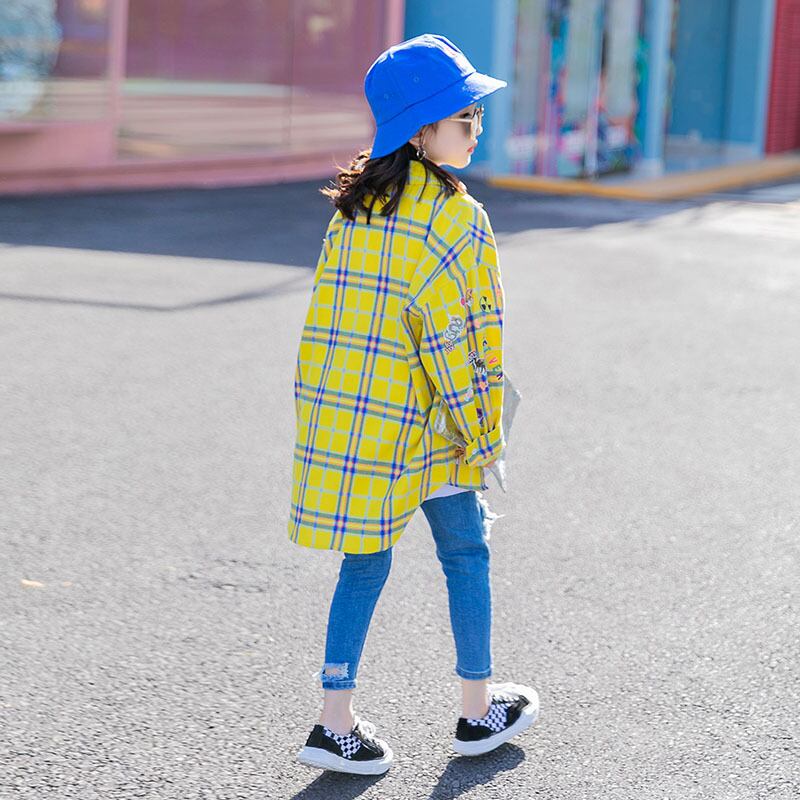 ガールズロングスリーブシャツ2020新しい秋の服子供用ルーズウエスタンファッションチェック柄トップスキッズコットンシャツ トレンディボーイ22509720912