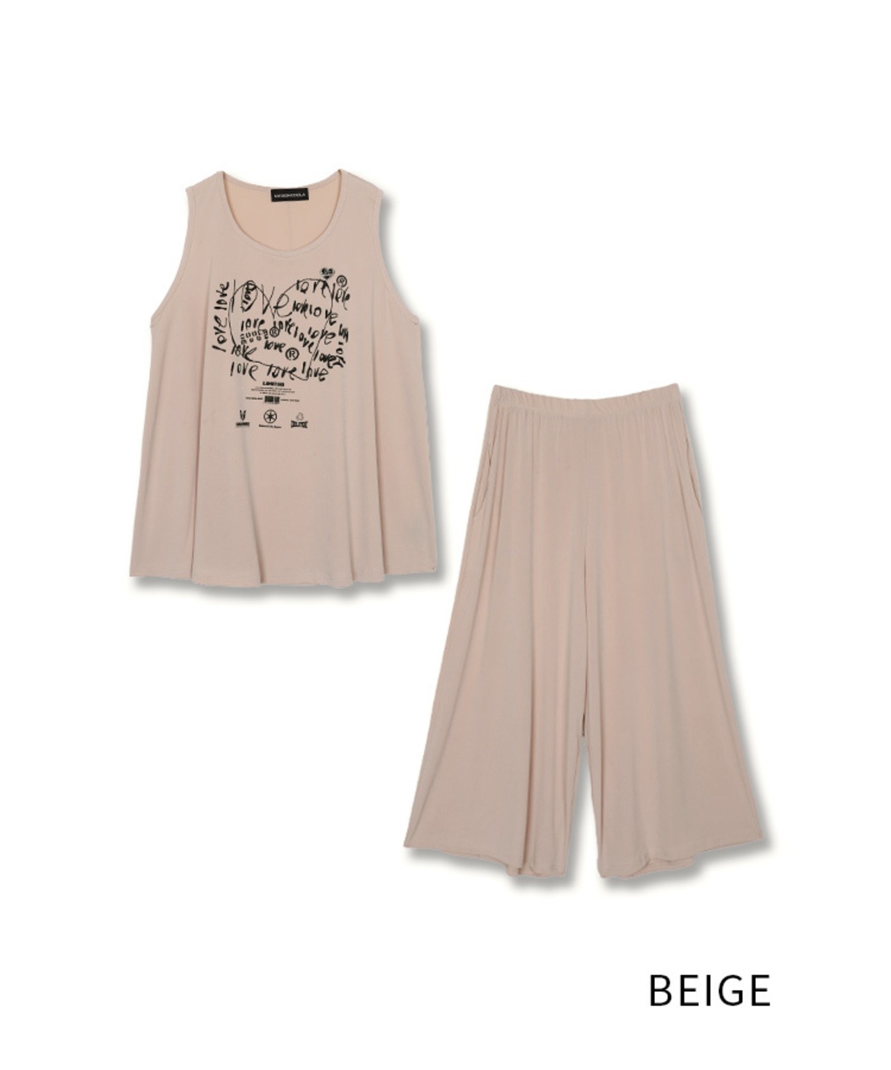 COOLAハートスクリブルプリントTOPS&パンツ (BEIGE)　CQ-48145
