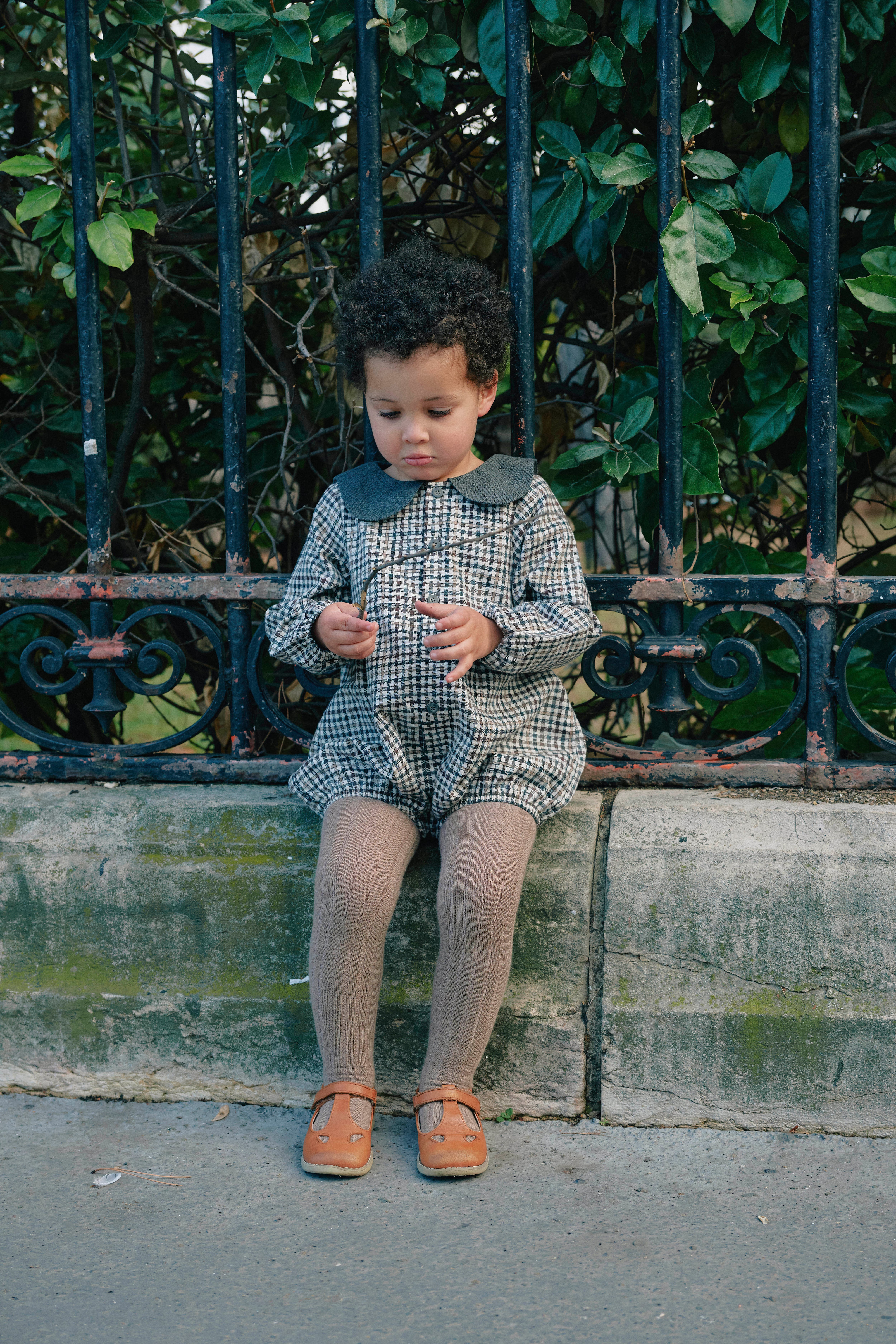【予約/送料無料】Romper BAC- gingham beige&gray  / Maison Marelle