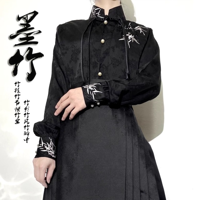 中華系 チャイナ風 長袖シャツ スタンドカラー banboo 花柄 ダークファッション｜SEASONZ