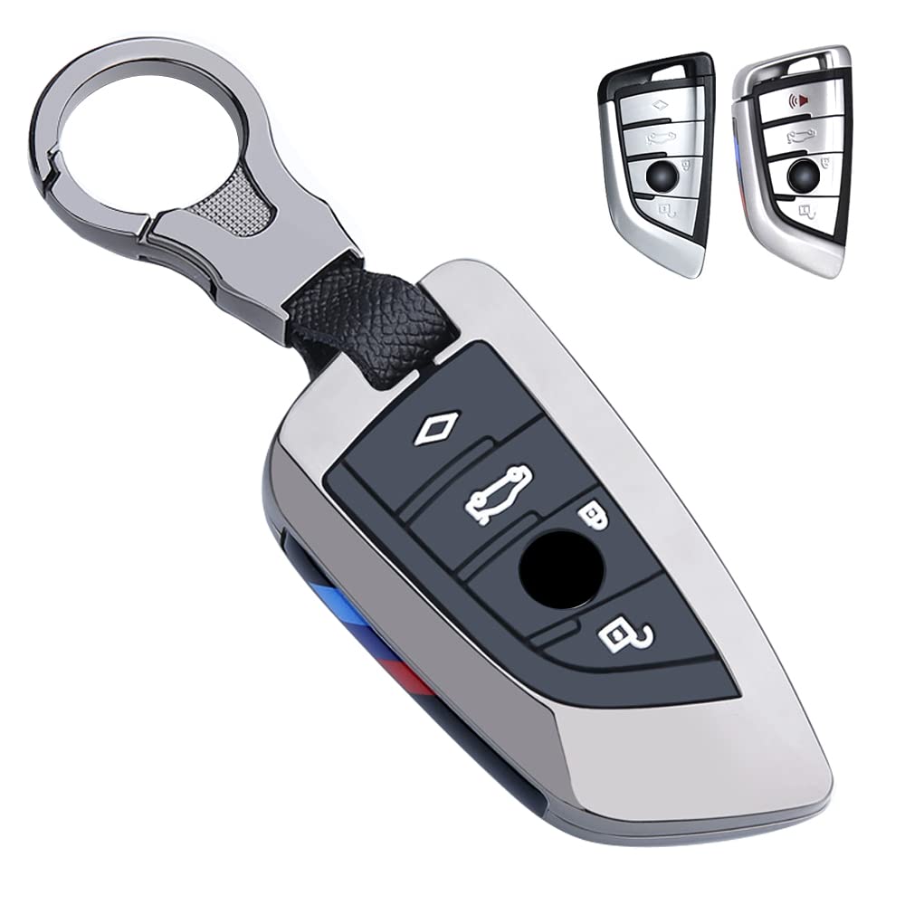 キーケース BMW用 スマートキーケース キーカバー 亜鉛合金 シリコン4ボタン BMW専用設計 BMW 1 2 3 5 6 7 8 シリーズ X1 X2 X3 X4 X5 X6 X7 Z4 等に適用 刀型 キーホルダー (グレー)