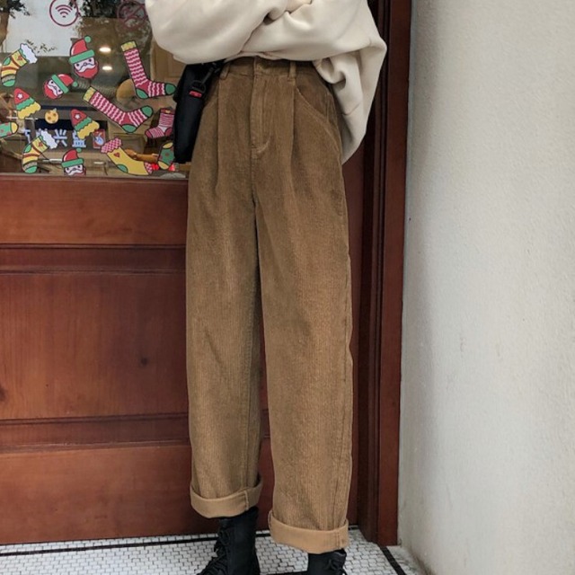 レディース ボトムス パンツ ズボン ストレートパンツ ハイウエスト 秋 冬 かわいい 可愛い 大人 大人っぽ 大人可愛い 大人女子 かっこいい クール おしゃれ お洒落 女っぽ キュート アウトドア 抜け感 個性的 こなれ感 カジュアル ファッション スタイル コーデ ラフ ルーズ ゆったり 体型カバー あったか素材 お出かけ デート ランチ 女子会 旅行 休日 スポーツ 普段使い 着回し 学生 通学 通勤 10代 20代 ブラウン ブラック 大きいサイズ ラージサイズ S M L XL　送料無料