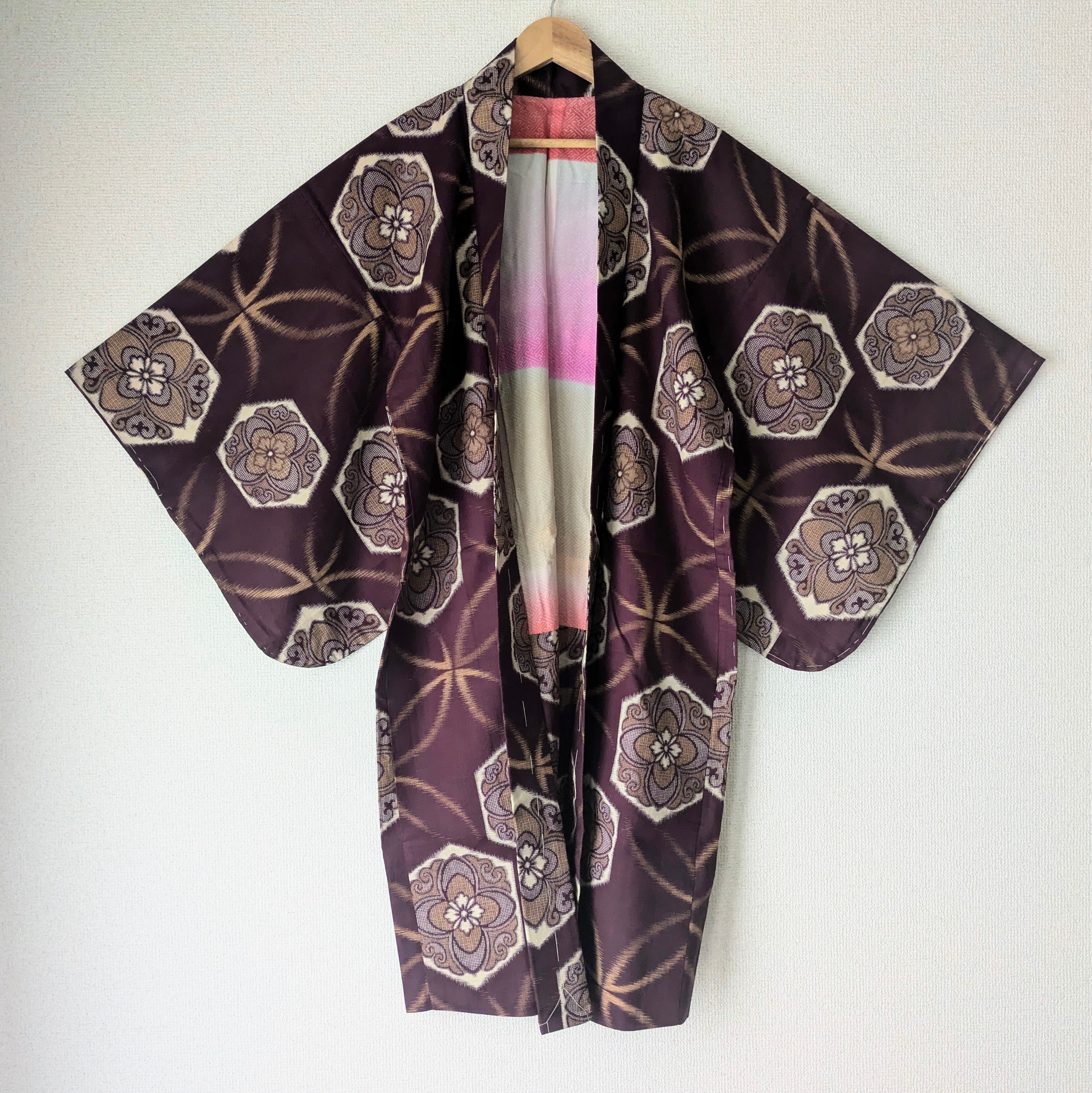 大判 アンティーク風古布 大判古布織物市松模様カラフル日本の古いモノ