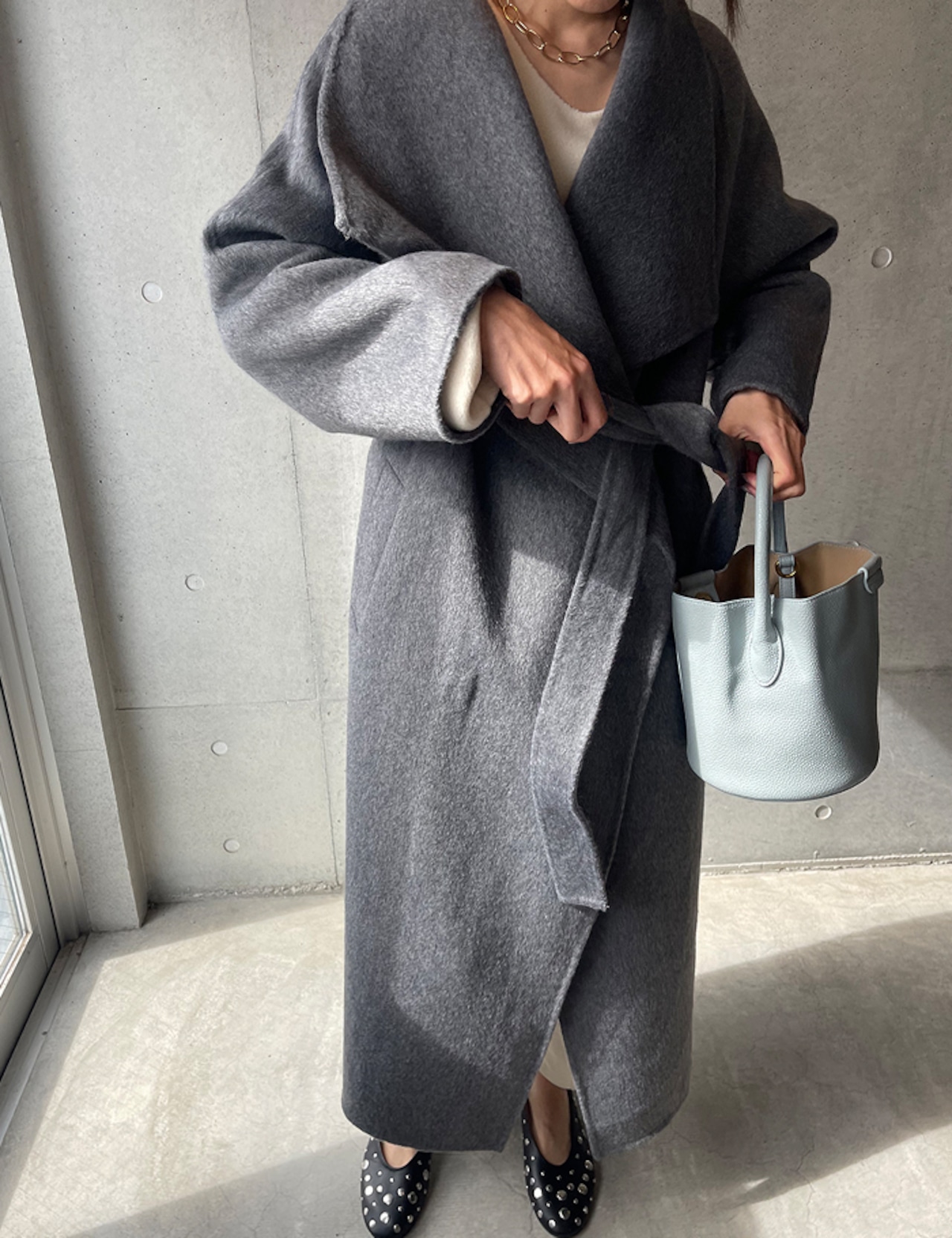 【25aw】Wool 100% Shawl-collar Long Coat_3colors