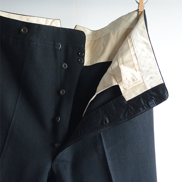 30s ウール スラックス 黒 シンチバック サスペンダーボタン 30s ウール スラックス 黒 シンチバック サスペンダーボタン