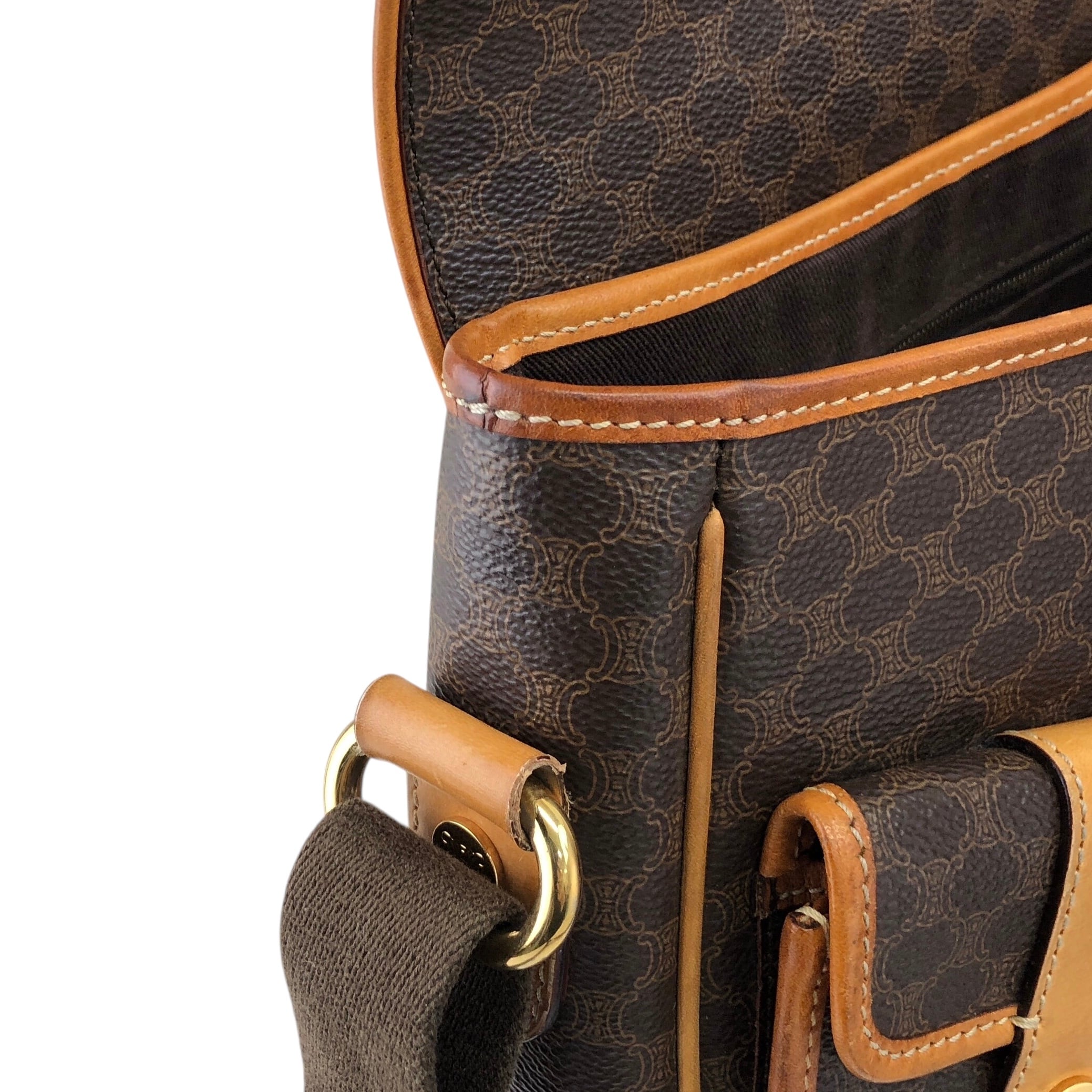 ★CELINE セリーヌ マカダム  ショルダーバッグ ブラウン  PVC ダブルポケット a3bmb4 CELINE セリーヌ マカダム ショルダーバッグ ブラウン PVC ダブル