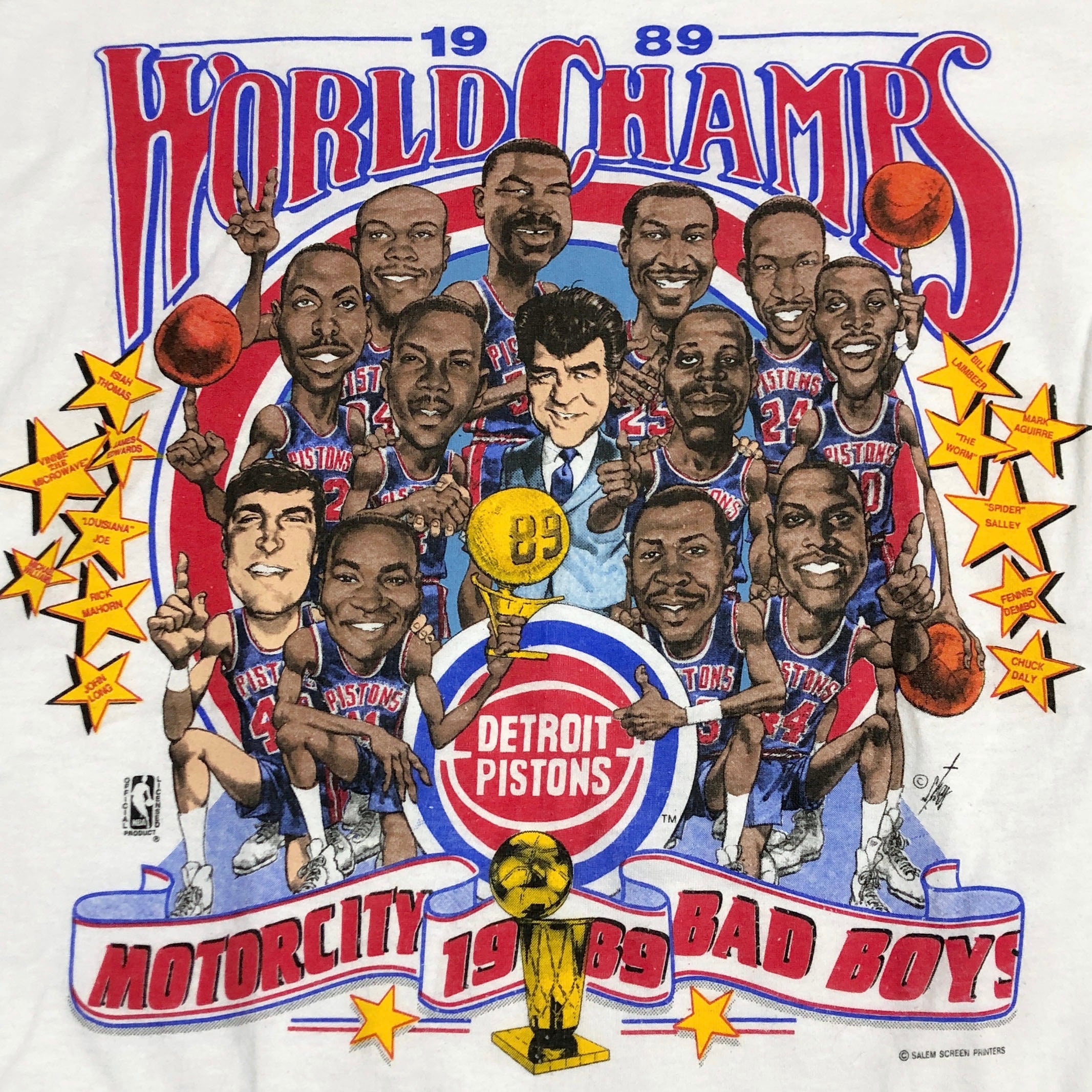 80年代 NBA DETROIT PISTONS 1989 EASTERN CONFERENCE CHAMPIONS チームロゴ プリントTシャツ メンズXL