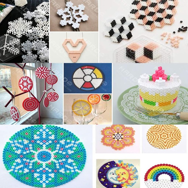 Sitengle アイロンビーズプレート 2.6㎜ ミニホットビーズ専用 6枚セット 14.5*14.5cm 透明 接続可能 アイロンペーパー/ビーズピン付き (タイプA（四角4枚+六角1枚+丸1枚）)