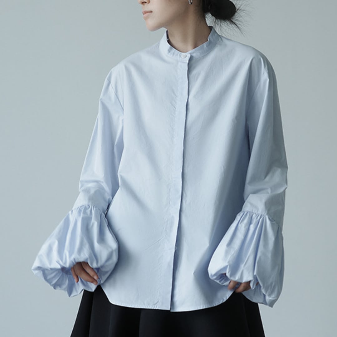 Balloon cuffs band collar blouse G1125
