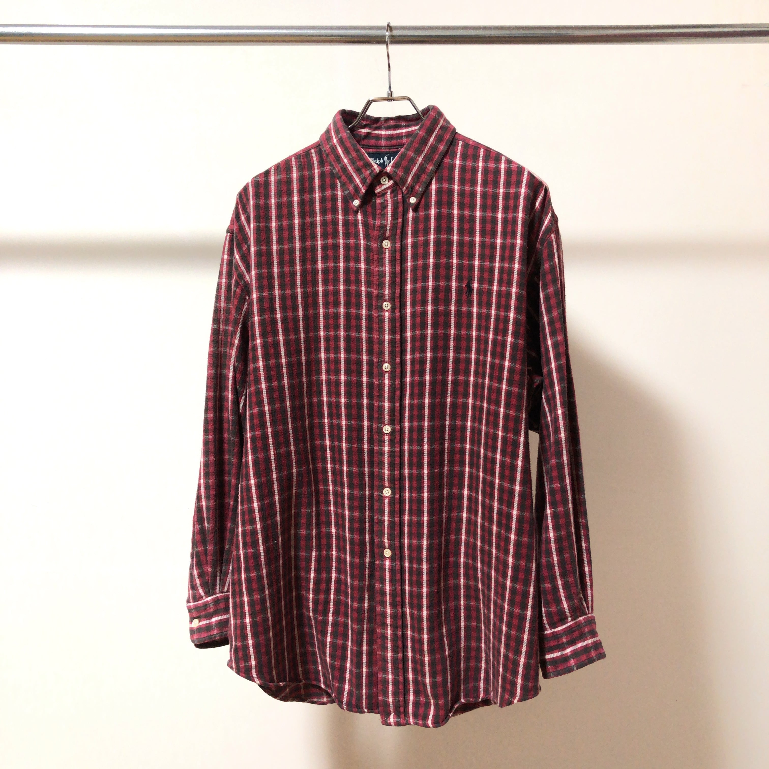 Ralph Lauren / 90's Flannel Check Polo Collar Shirt / Made in India  /ラルフローレン/ポロラルフローレン/チェックシャツ/ネルシャツ/ポロカラーシャツ/ボタンダウンシャツ/アクティ21/90年代/インド製