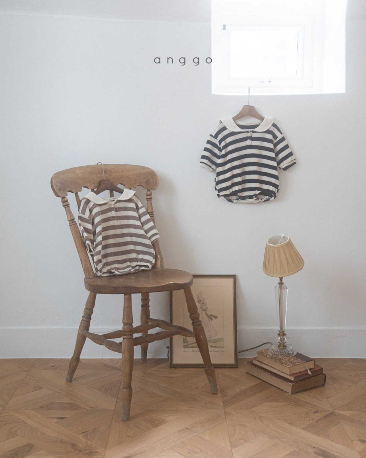【anggo】セーラーワッフルロンパ ベージュ 60〜70cm  241015 - 2