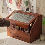 収納ボックス 木製 扉付き 幅32cm 引出し付き メイク収納 化粧品収納 小物収納 収納棚 おしゃれ 北欧