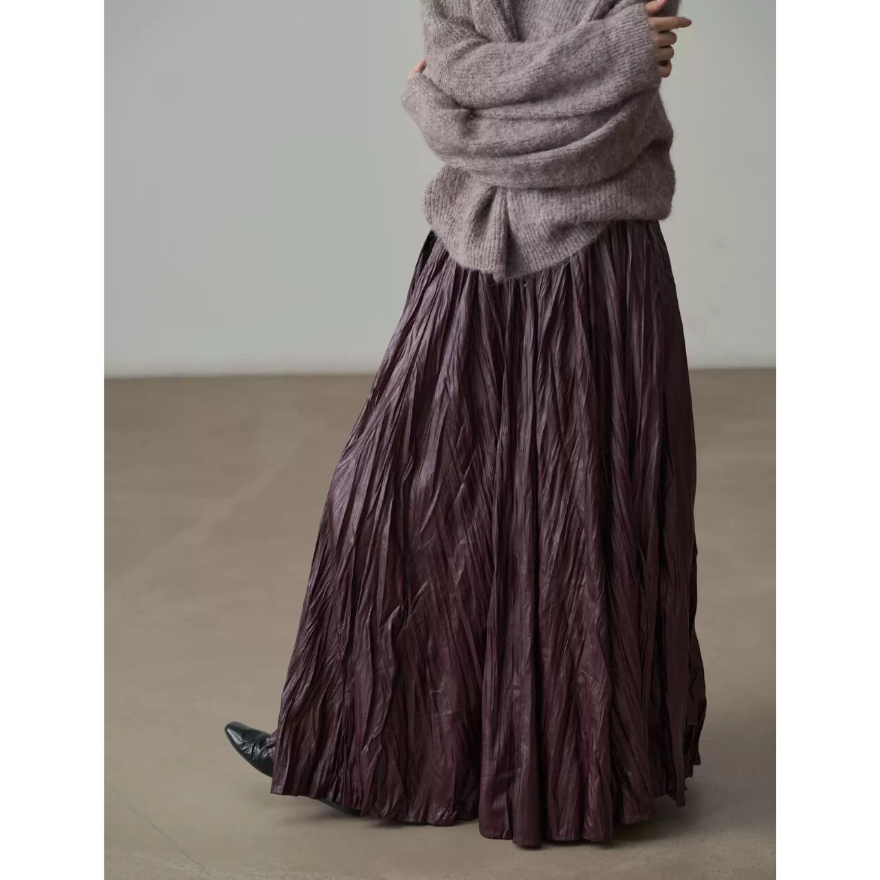 ハイウエストシャーリングプリーツロングスカート SK3053