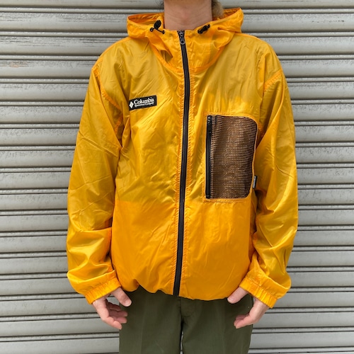 90s Columbia ナイロンジップパーカー　メッシュポケット　黄色　L