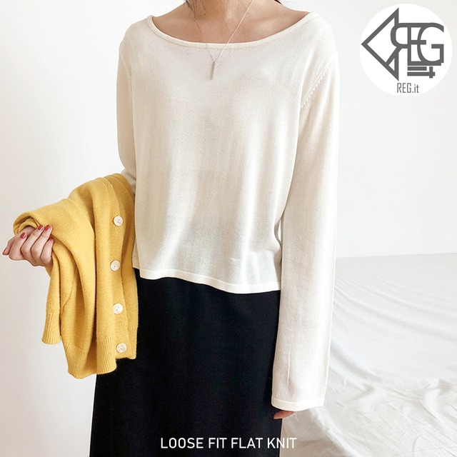 【REGIT】LOOSE FIT FLAT KNIT-IVORY S/S 韓国服 トップス ニット Ｔシャツ ルーズ 透け感 レイヤード 春 夏 プチプラ 20代 30代 着回し 着映え ネット通販