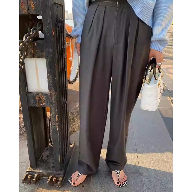 【ハイウエストセンタープレスワイドレッグパンツ】P00824