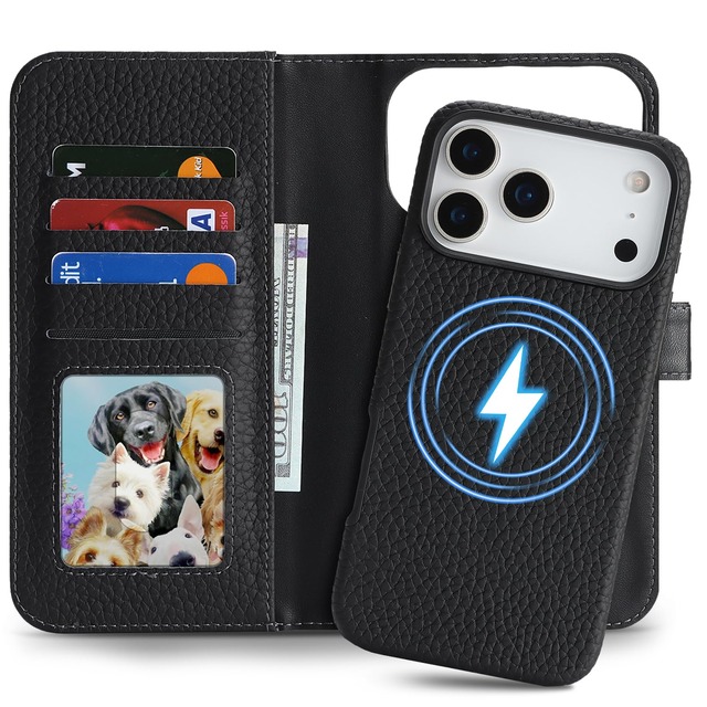 East Clear 分離式 本革ケース for iPhone 17 Pro 手帳型ケース for iPhone 18 Pro 携帯カバー レザー MagSafe対応 2in1 取り外し自由 両用2way 小銭入れ札入れ カード収納 耐衝撃 耐摩擦 全面保護 マグネット式 スタンド機能 for アイフォン17プロ-ブラック