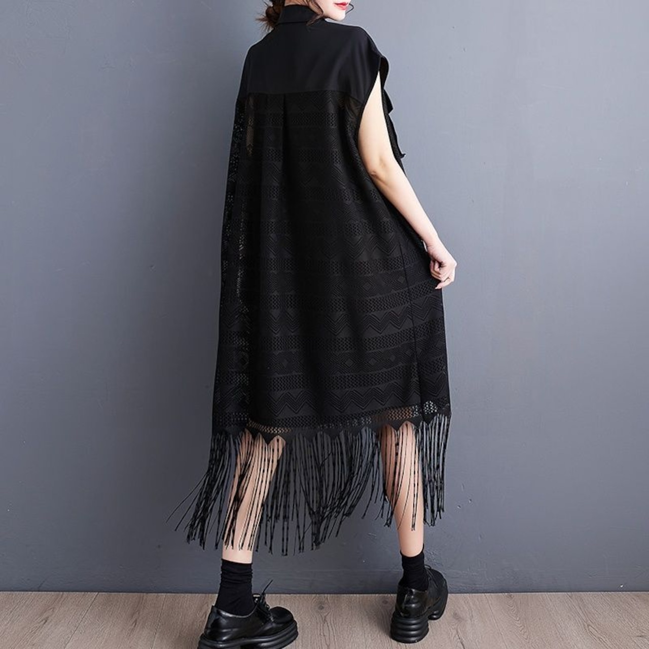 フリンジヘム シアー ロングベスト 30227