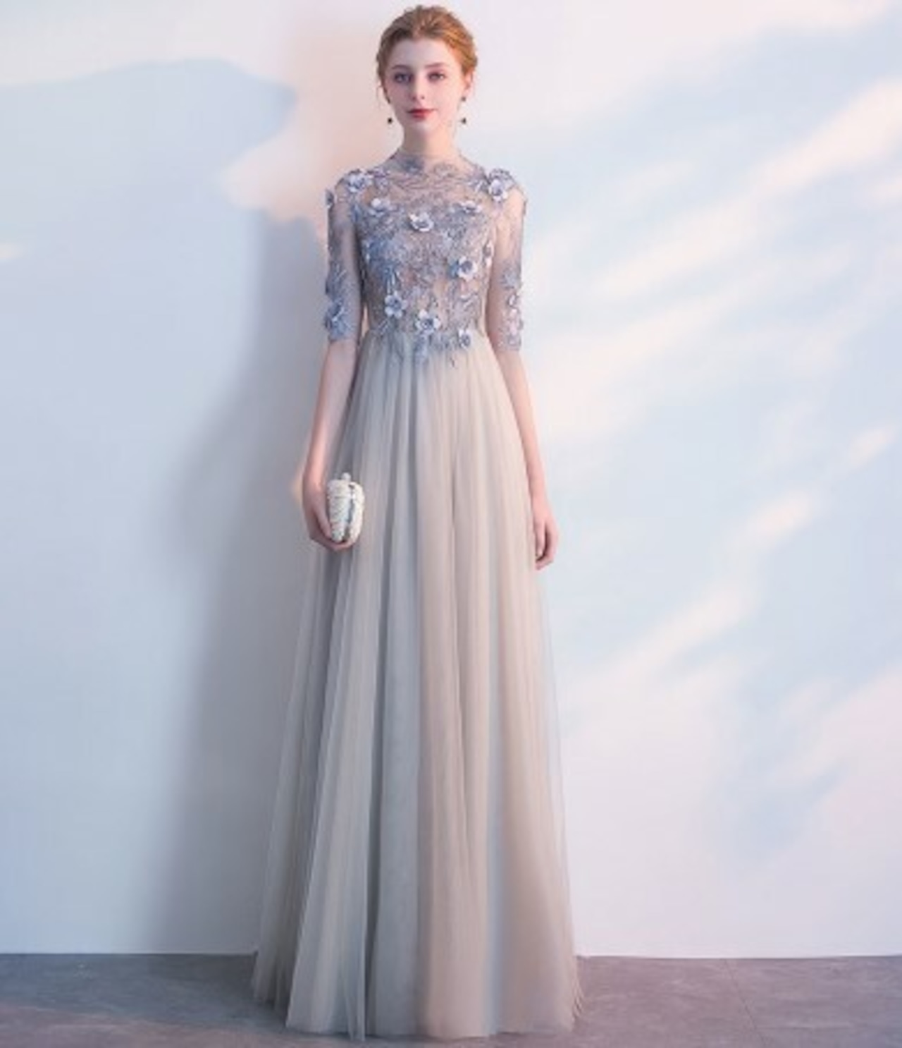 美品！ イブニングドレス グレー ロング エレガント 優雅なシルエット  