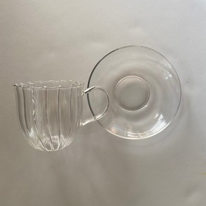 ガラス　筋付きマグカップ&ソーサー
