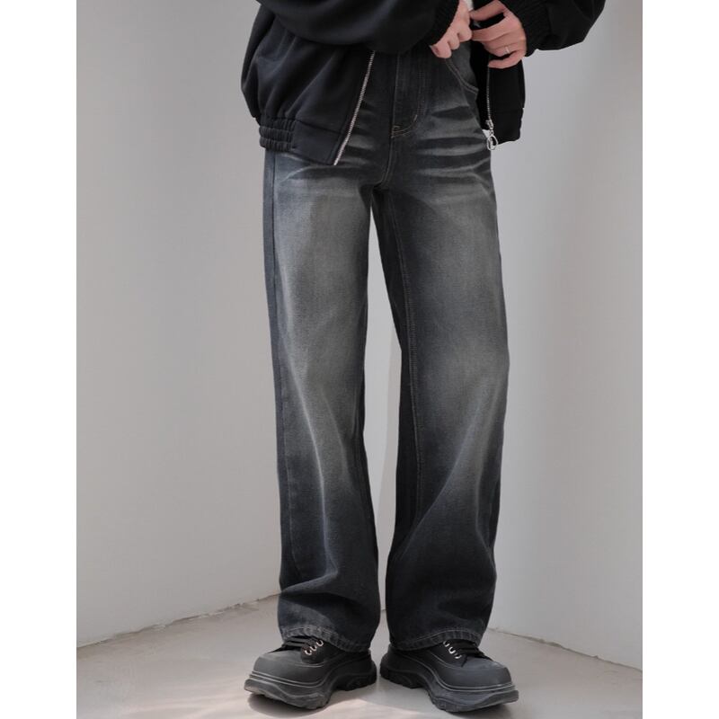 washed denim wide pants straight leg mr0333