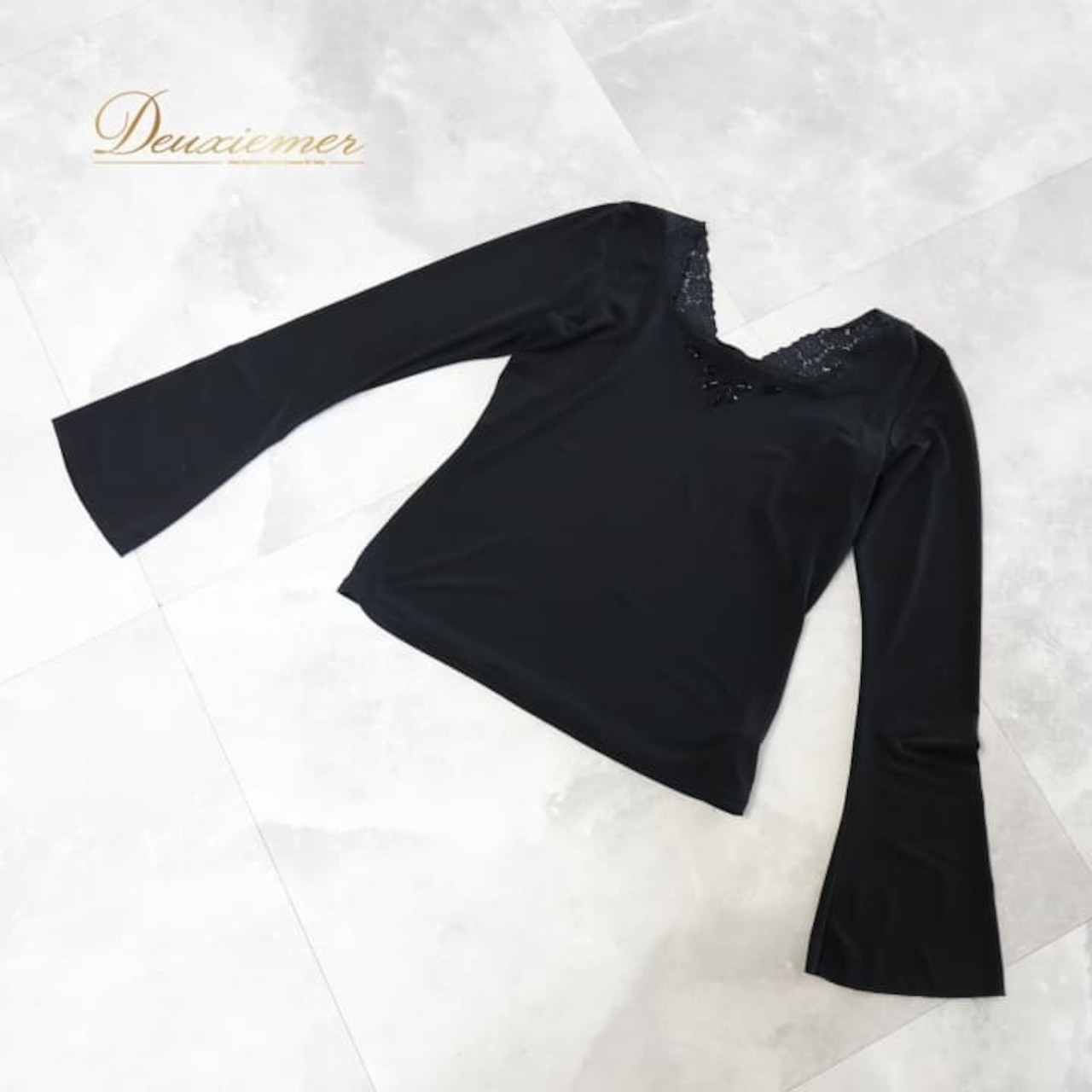 社交ダンス 衣装 トップス ブラウス ブラック系 チャコット Chacott 日本製 黒 ラインストーン レース 長袖 伸縮 ストレッチ 練習 レッスン 花 パーティー ダンス衣装 オールブラック イベント ステージ パーティー