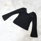 社交ダンス 衣装 トップス ブラウス ブラック系 チャコット Chacott 日本製 黒 ラインストーン レース 長袖 伸縮 ストレッチ 練習 レッスン 花 パーティー ダンス衣装 オールブラック イベント ステージ パーティー