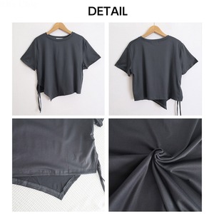 Tシャツ レディース 夏 韓国 ストリート アシンメトリー 半袖 サイドドローコード シャーリング クロップド丈 体型カバー 着やせ Y2K きれいめ カジュアル フェミニン ダンス フェス ライブ お出かけ トップス [LS-CGT153]