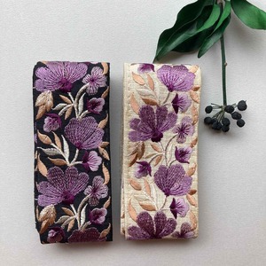 〈再入荷〉紫扇お花のローシルク刺繍リボン（1mカット）