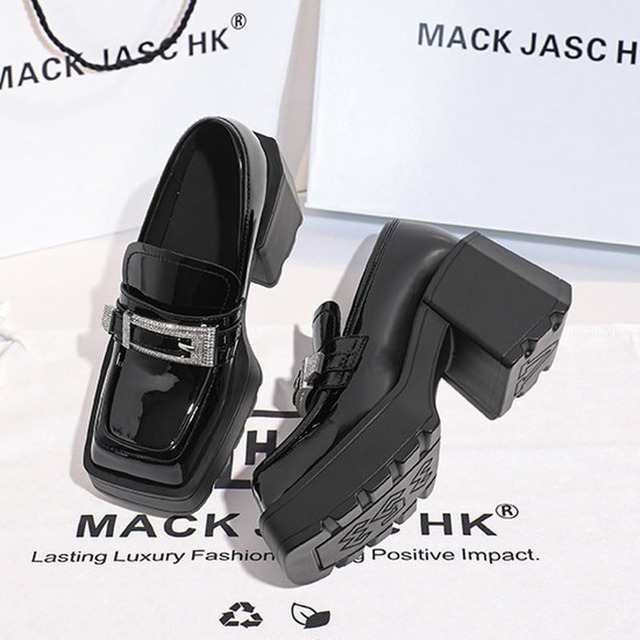 rhinestone buckle platform loafers m0023