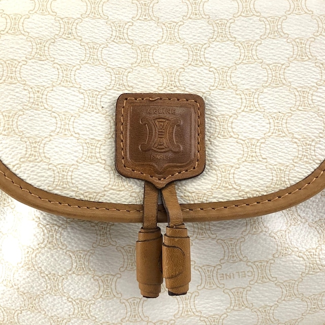 CELINE セリーヌ マカダム ショルダーバッグ ホワイト ブラゾン型押し PVC タッセル vintage ヴィンテージ オールド esf7xf