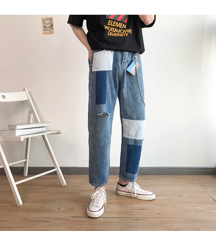 全1色 デニム パンツ ストレート カジュアル ダメージ