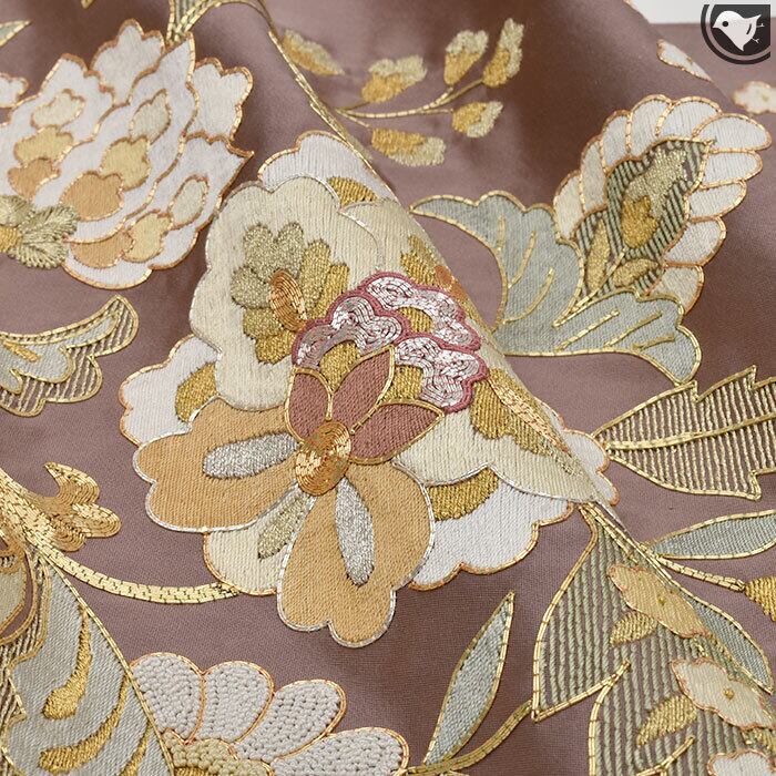名古屋帯 塩瀬 葡萄柄 刺繍 金駒 生暖かい 金彩 紫紺色 O-4123