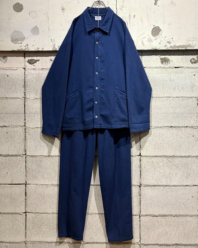 【Caka otto】Navy Color Vintage Loose Cotton Shirt Setup