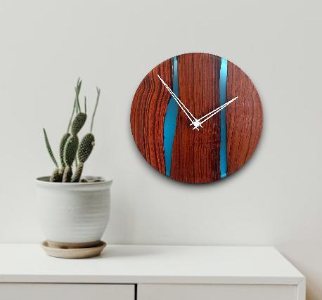 レジンブルーインテリア時計★天然木★掛け時計★インテリア★リビング★高級モダン★ギフト★誕生日★新築祝い★開店祝い★シン