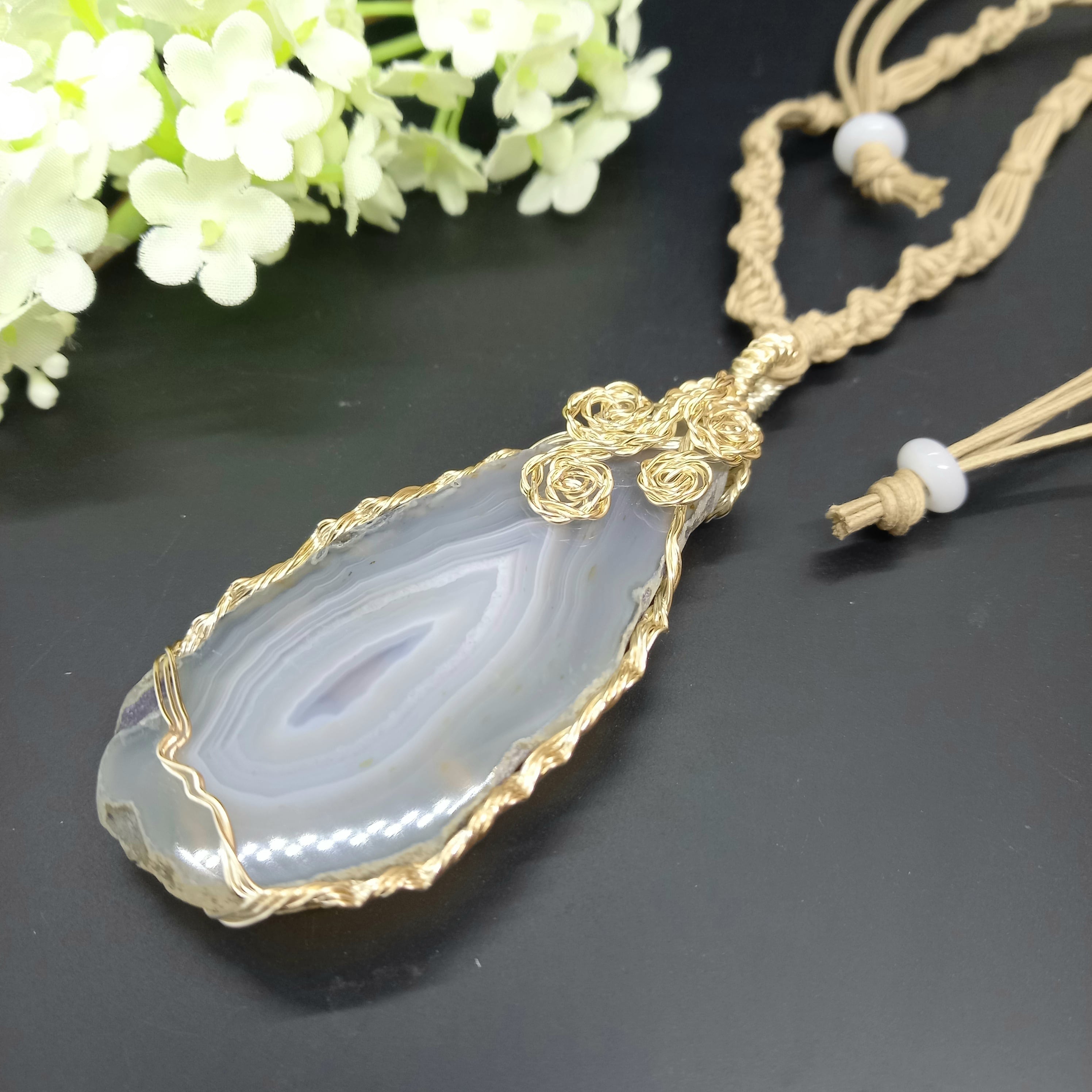 縞メノウの編み込みネックレス 縞メノウの編み込みネックレス