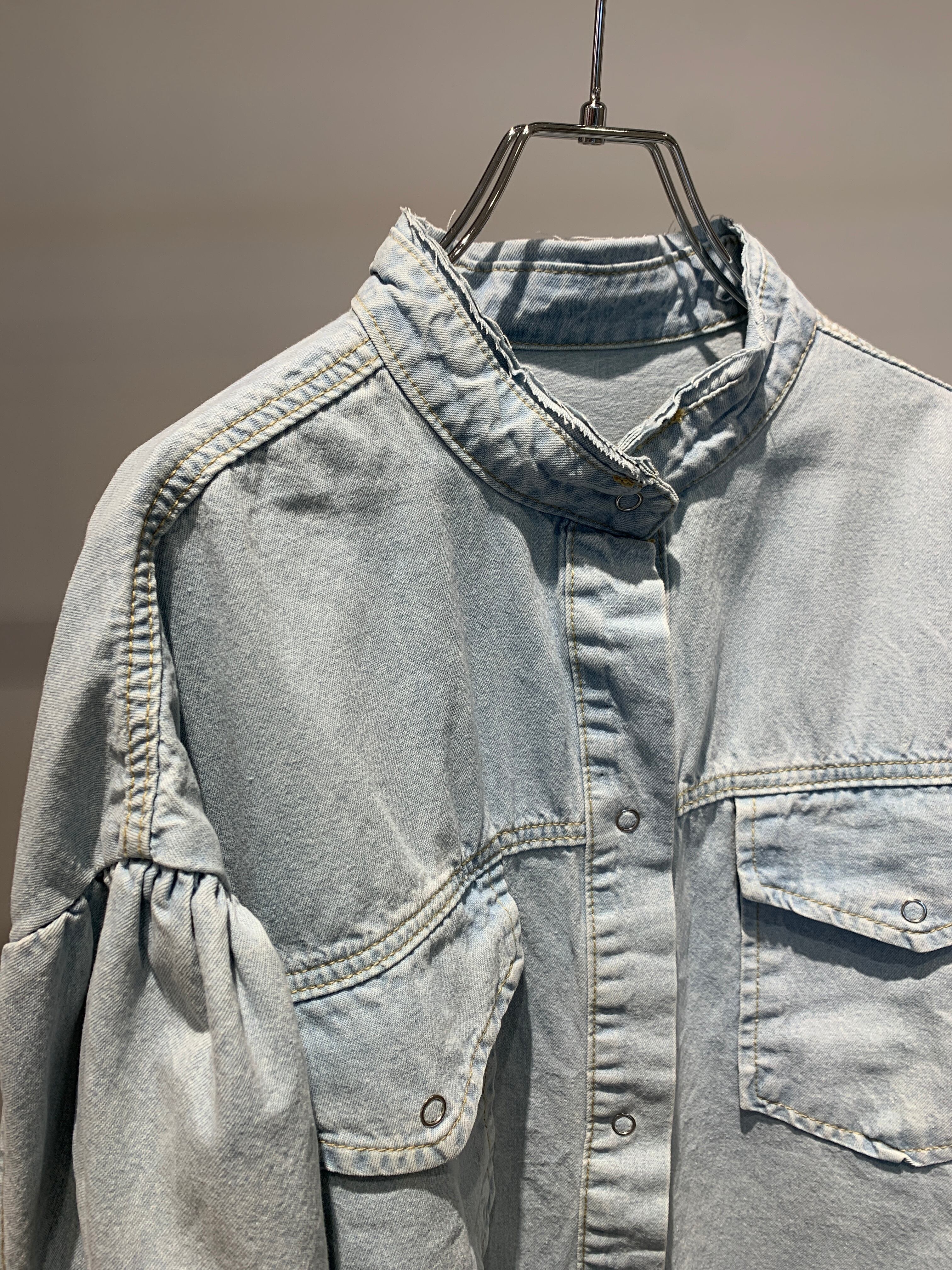 stand collar denim shirt jacket