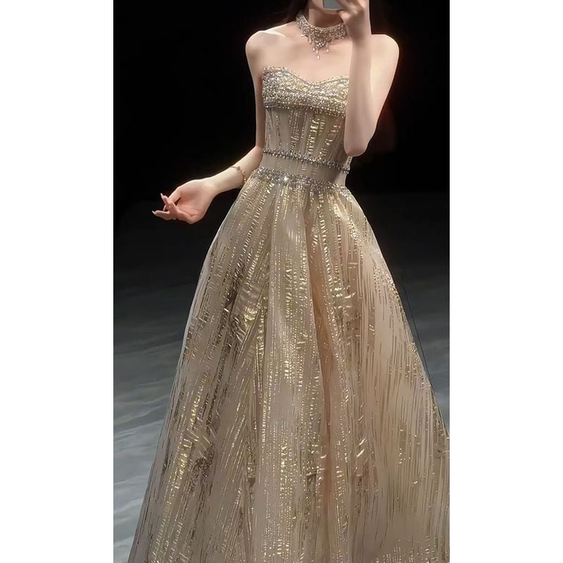 ビジュー装飾ベアトップドレス D1510 | 演奏会・ステージ・パーティー