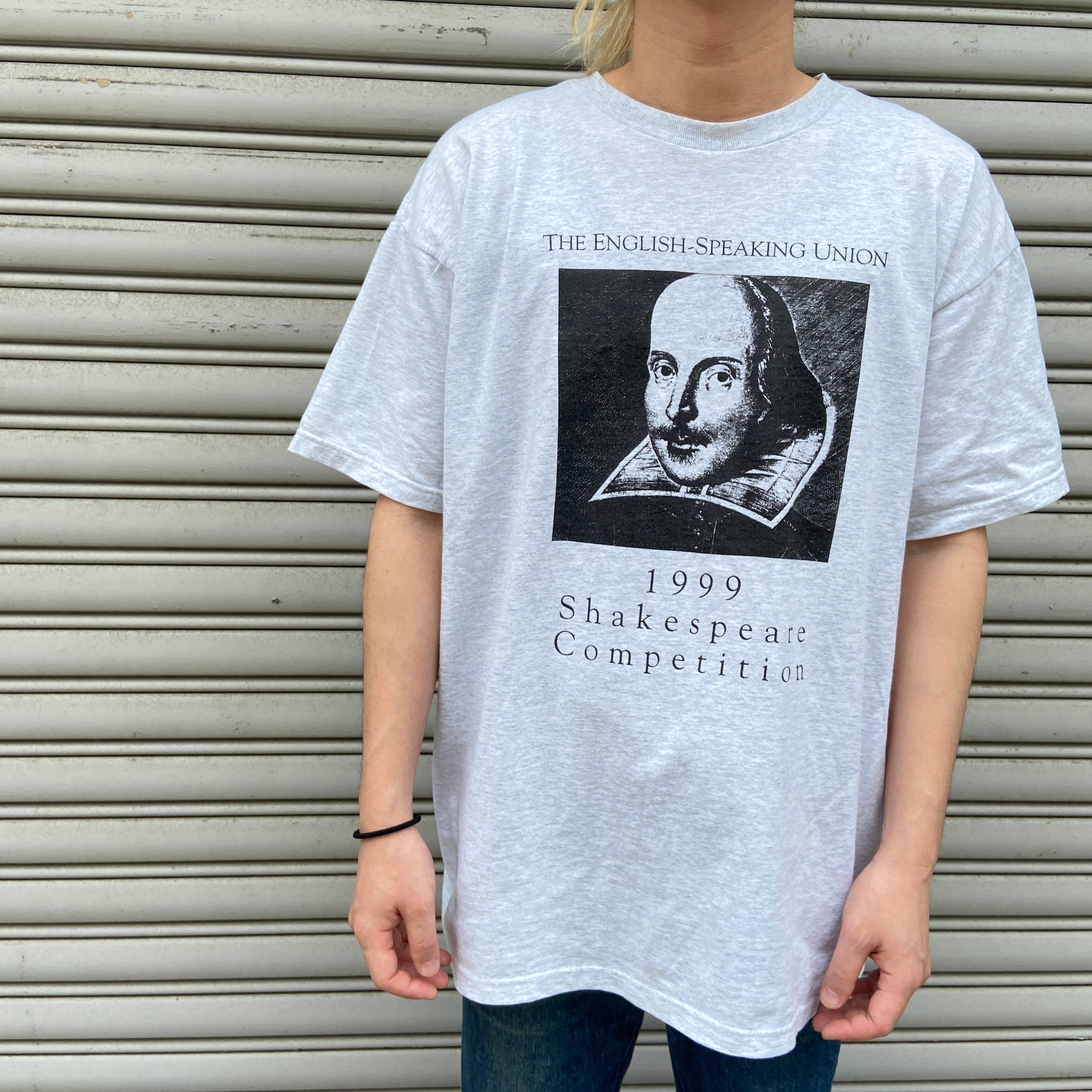 90s シェイクスピア 偉人Tシャツ 肖像画T プリントT 霜降りグレー XL