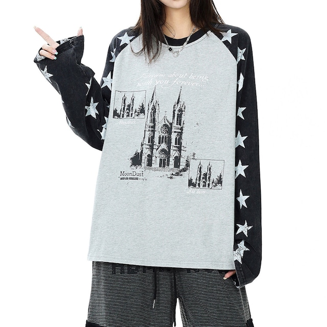 スターパターンラグランアートTシャツ 2col R02480