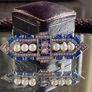 アンティーク 銀台ダイヤあこやのデコデザイン帯留め