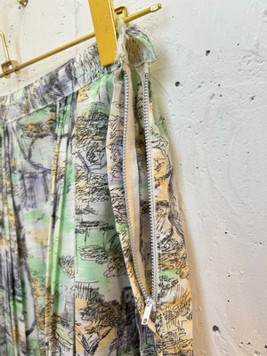 landscape print mint pleats skirt