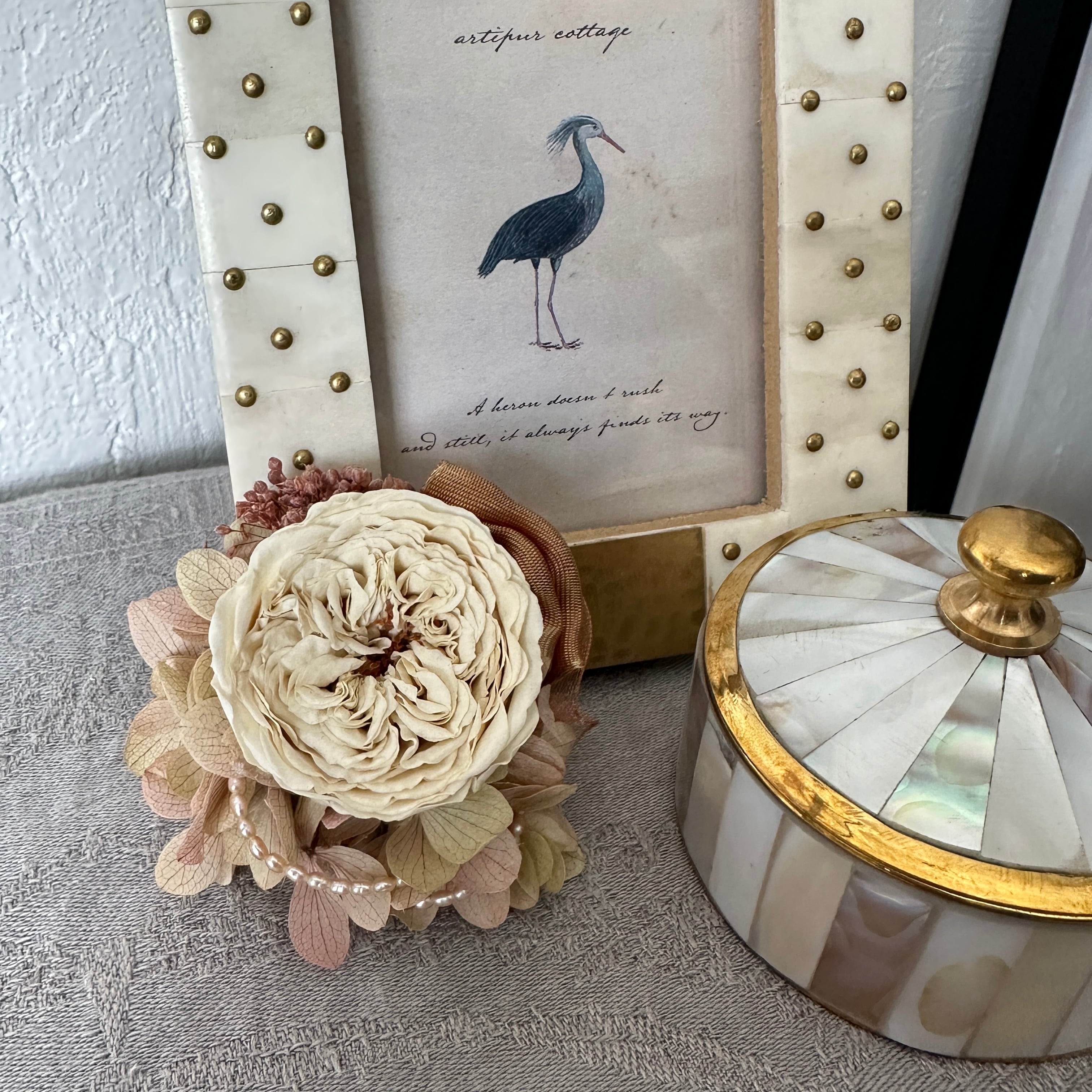 オールドローズのミニコサージュ *アイボリーベージュピンク