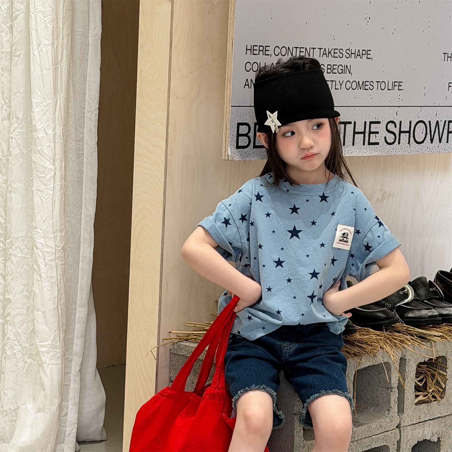 スター柄Tシャツ（スカイ／グレー）ADBB 2026夏｜80-130cm｜トップス