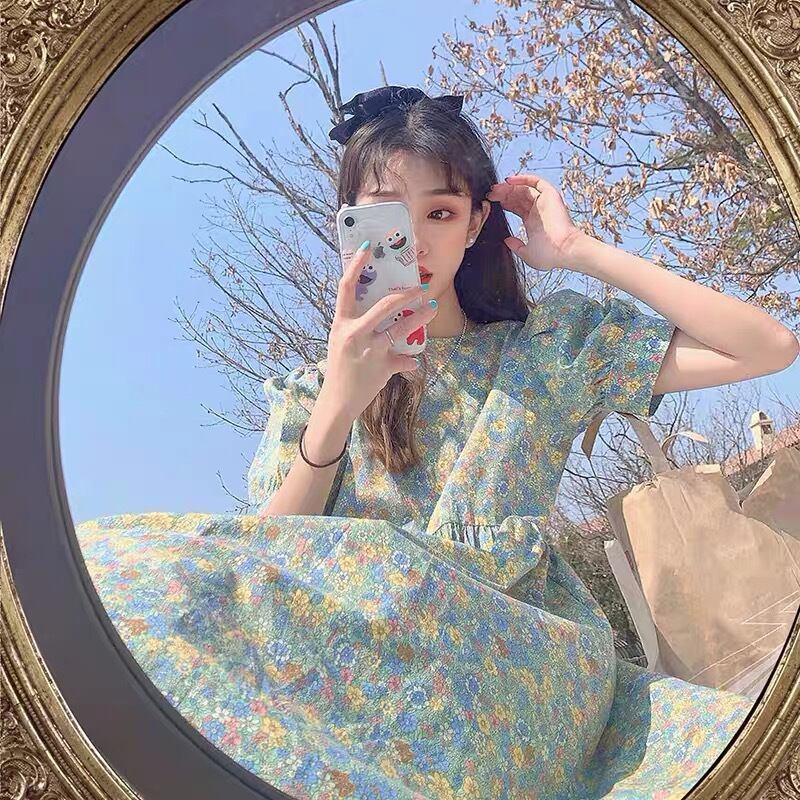 【新作】【送料無料】 リトルデイジー ミドル丈 花柄ワンピース レディース 夏 パフスリーブスカート ショートスカート Aラインスカート ロングスカート 0226421918956