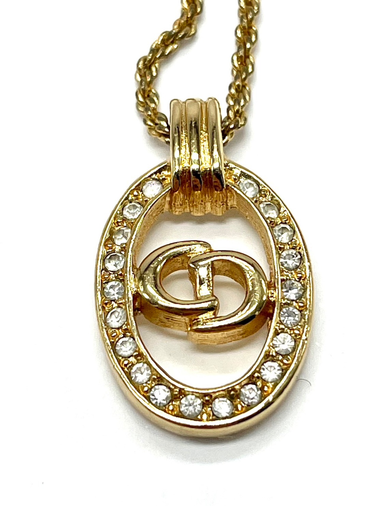 Christian Dior　CDロゴネックレス GPラインストーン