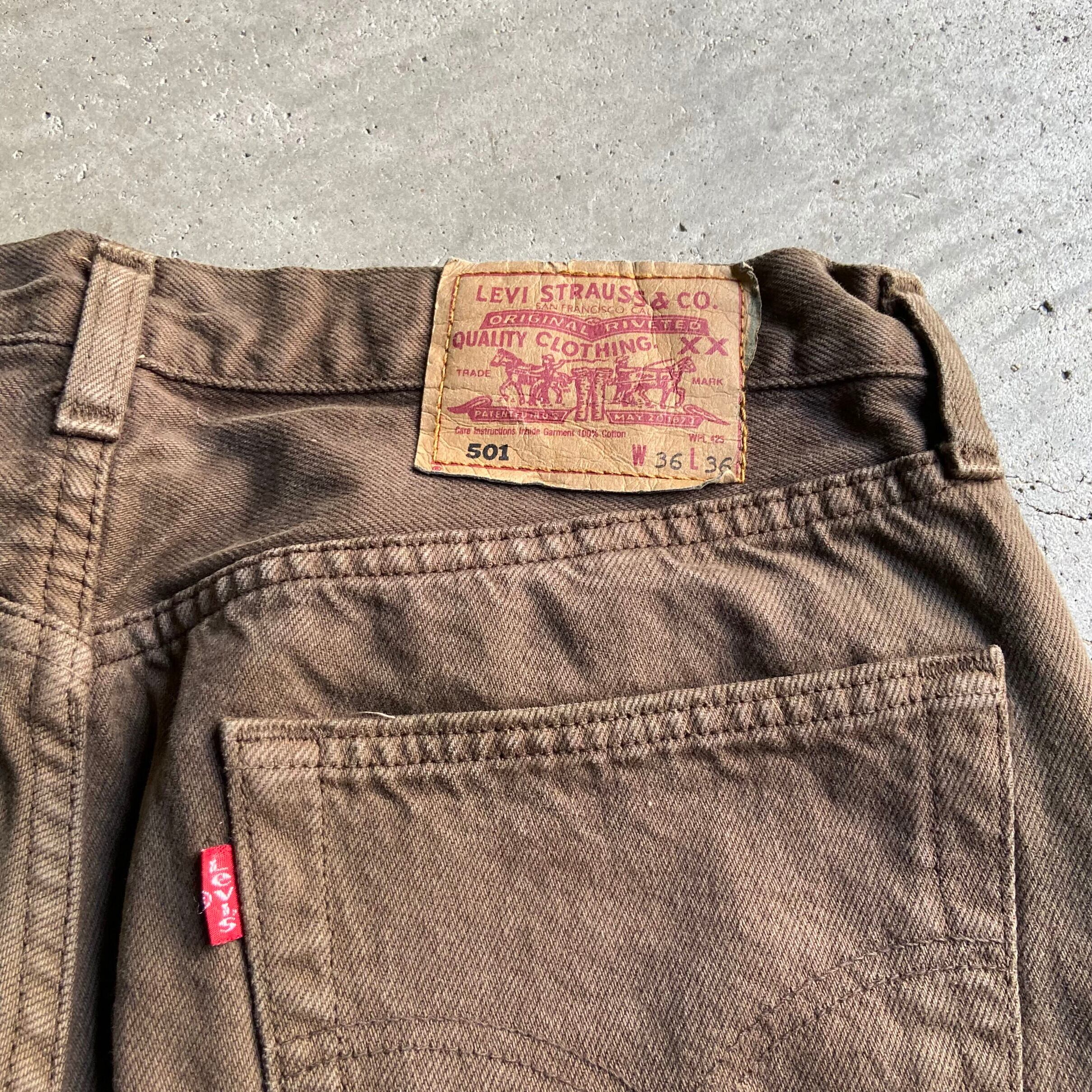 90年代 スペイン製 ユーロ Levi S リーバイス 後染め 501 ストレート カラー デニムパンツ メンズw36 古着 ジーンズ 90s ヴィンテージ ビンテージ ブラウン 茶色 デニムパンツ Cave 古着屋 公式 古着通販サイト