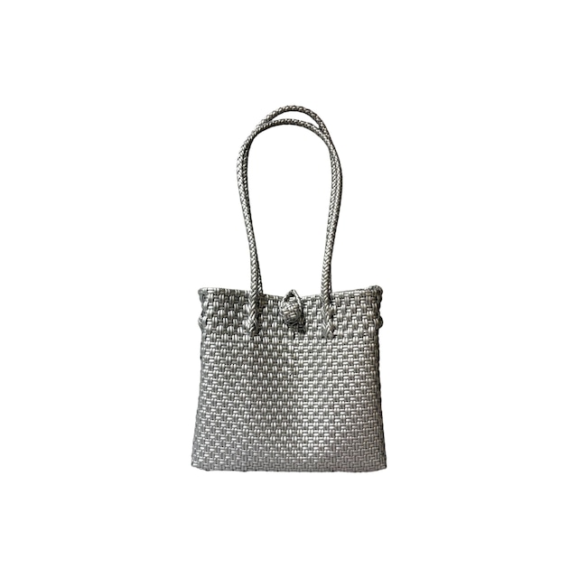 SQUARE TOTE BAG - SILVER  / LONG HANDLE / S