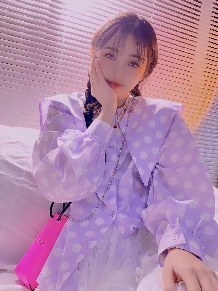 2カラー 】ブラウス 水玉 トップス 紫 パープル ピンク トップス