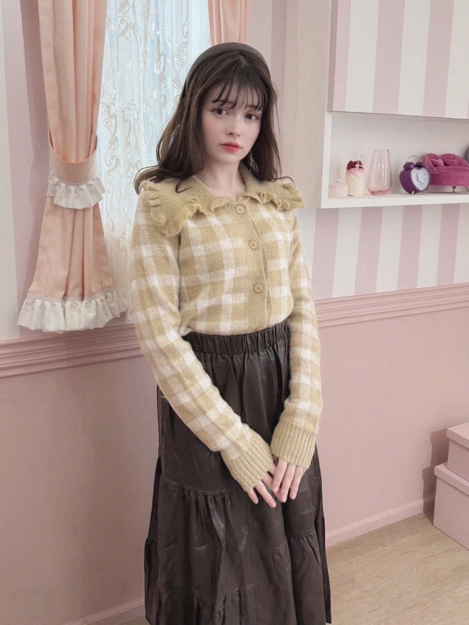 【LAST3】leather tiered skirt